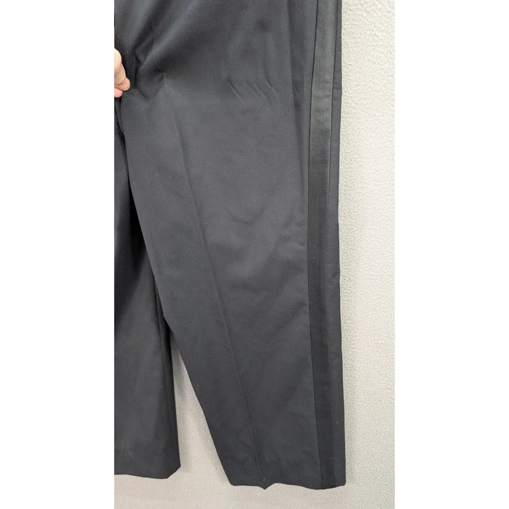Pura Lana Italy Black 100% Wool Tuxedo Pants Mens 40L Satin Stripe TX-701 Formal